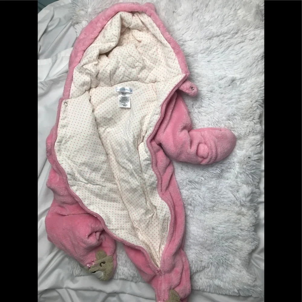 SMALL WONDERS 12M pink faux fur bear bunting suit